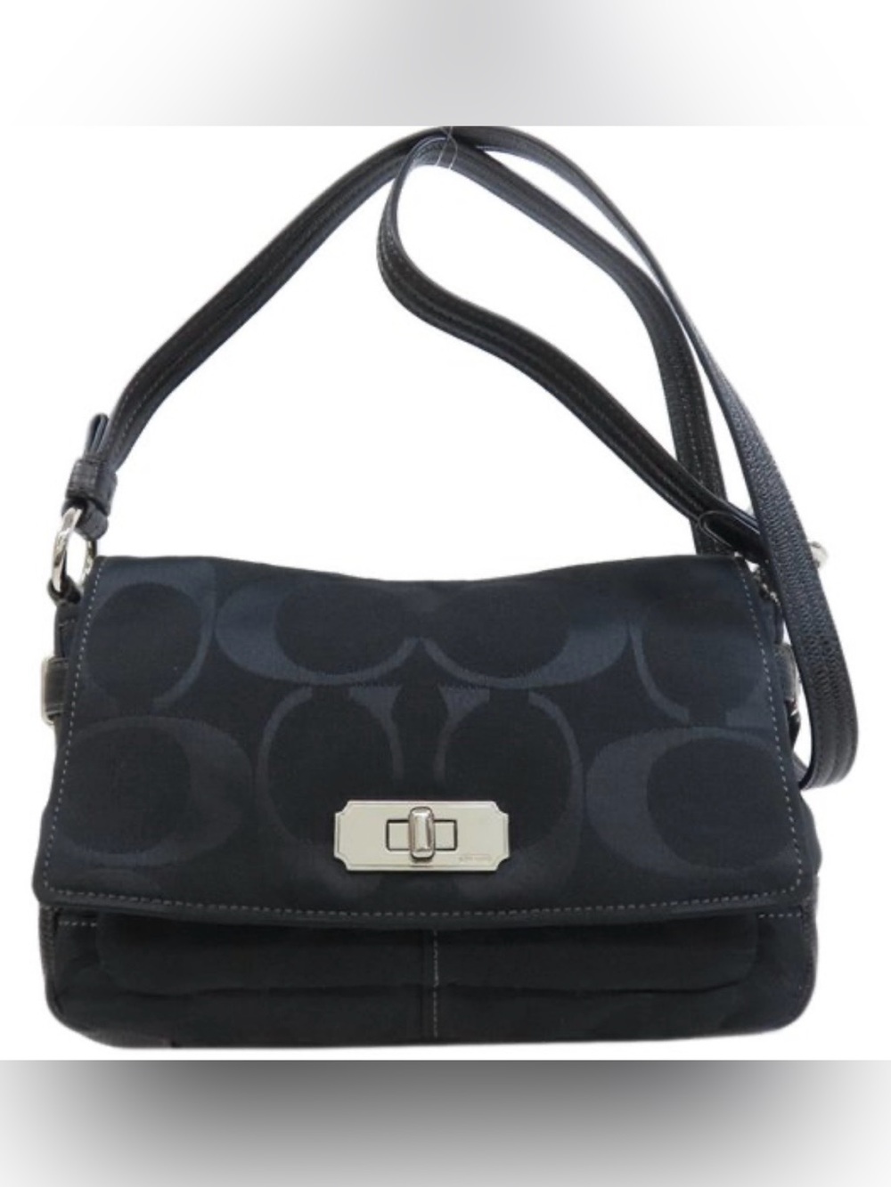 Coach Chelsea Flap Black Signature Turn Lock Shoulder Bag Silver Hardware F17798
